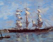 尤金 布丹 : Honfleur, Three Master in Port